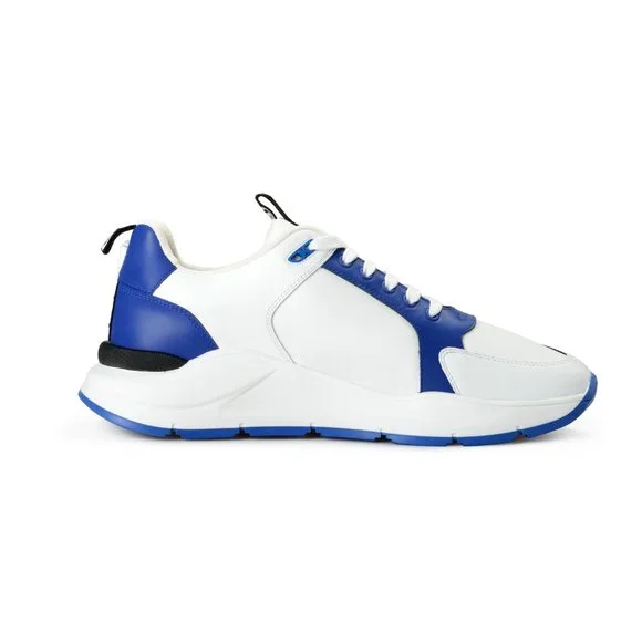 Versace Men's White & Blue Canvas Leather Logo Sneakers Shoes